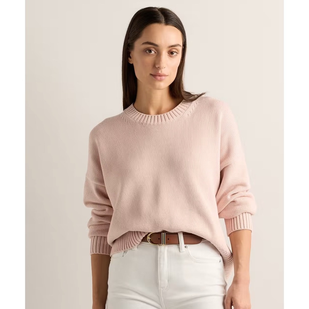 Quince Organic Cotton Boyfriend Crew Sweater Soft Pink Size S